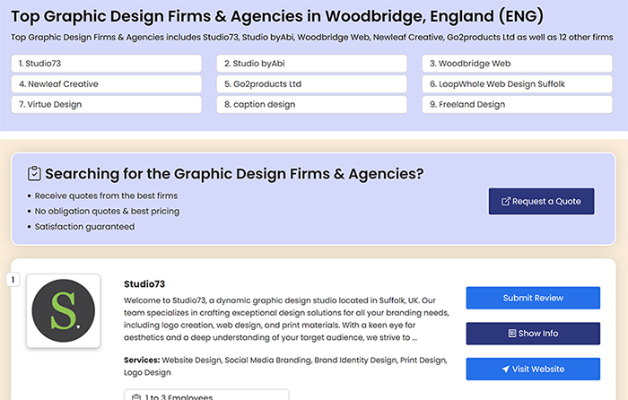 Studio73 Ascends to the Top: Crowned Leading Graphic Design Agency in Woodbridge, Suffolk by Pandia